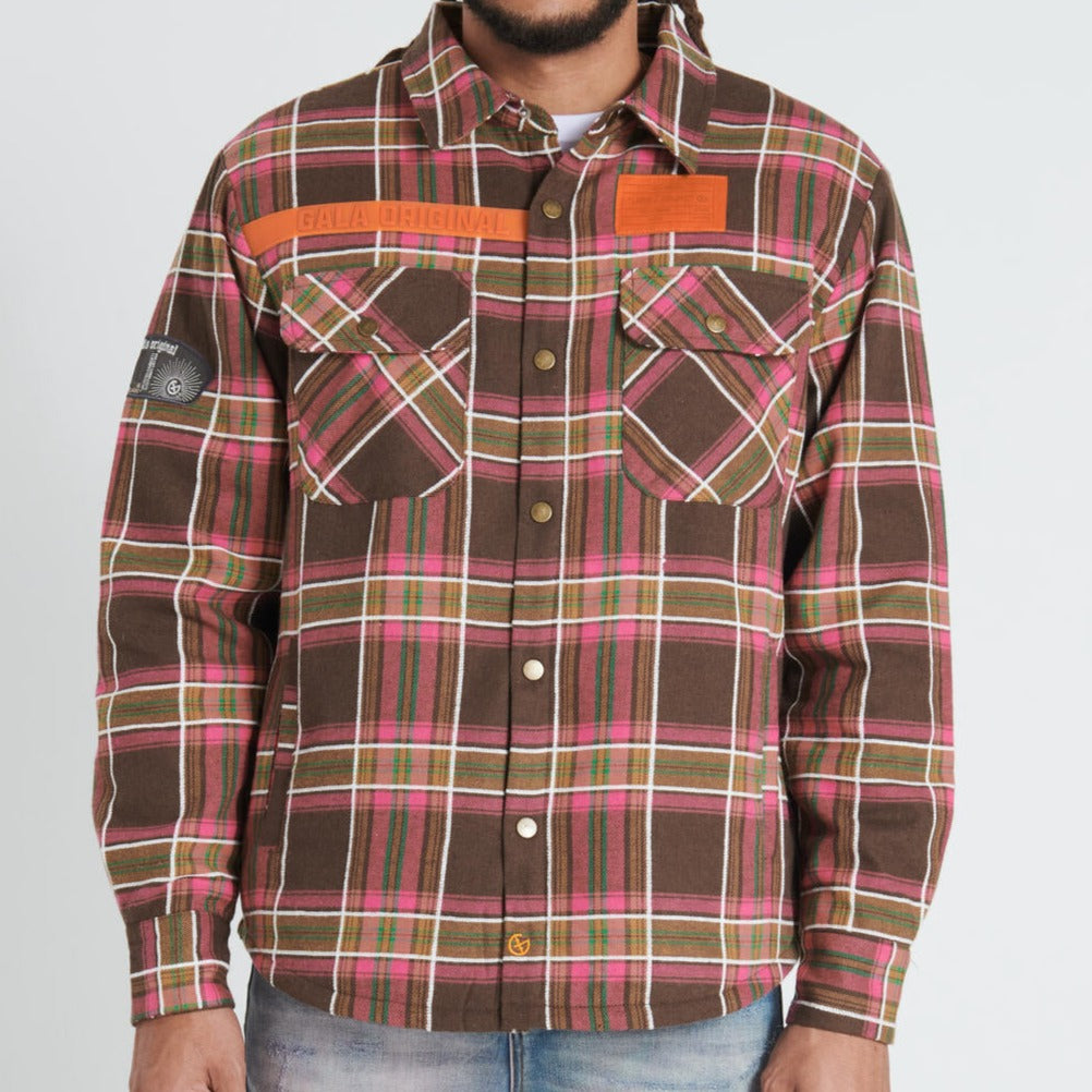 GALA - FACES FLANNEL OVERSHIRT - BROWN/PINK