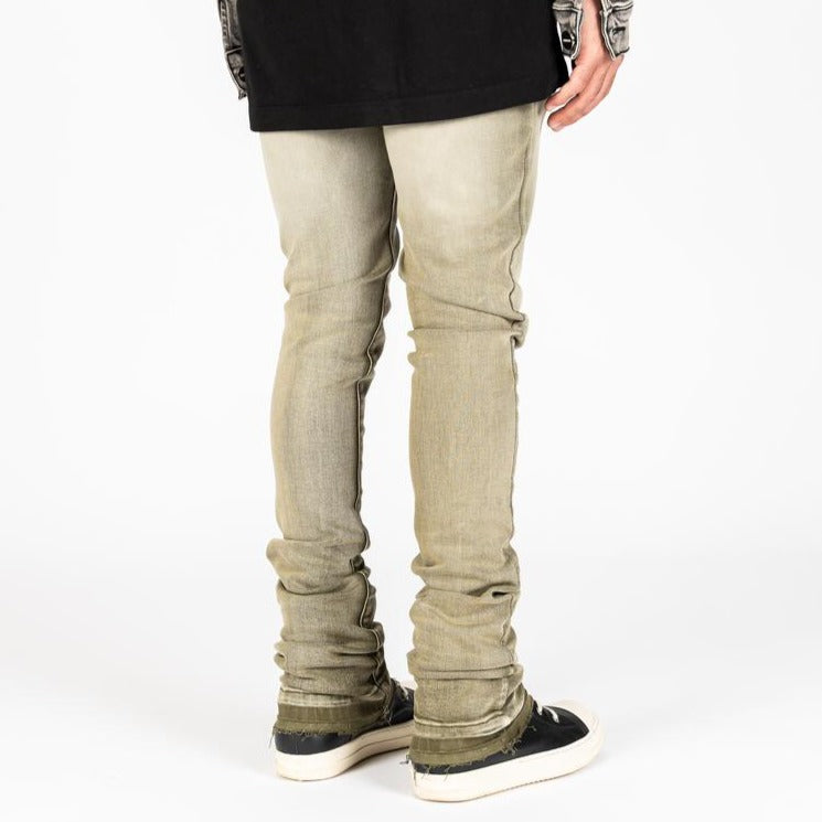 PHEELINGS - "ECHOED EMOTIONS" FLARE STACK DENIM - OLIVE SAND