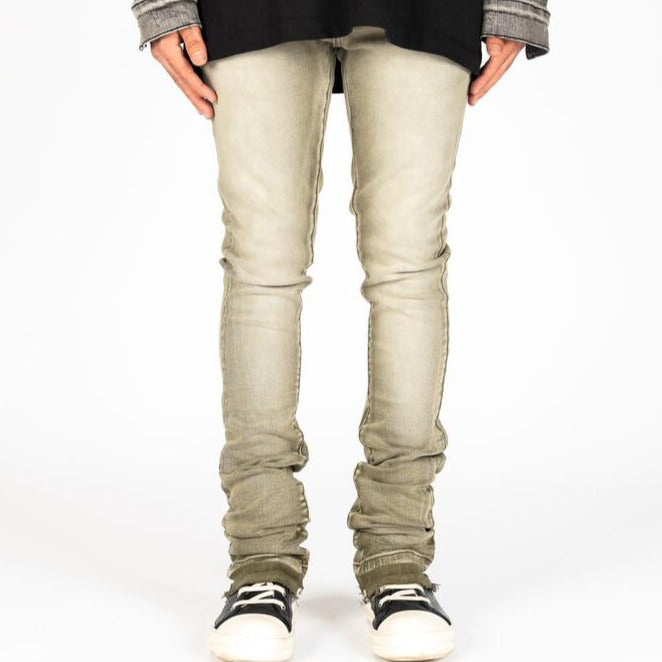 PHEELINGS - "ECHOED EMOTIONS" FLARE STACK DENIM - OLIVE SAND