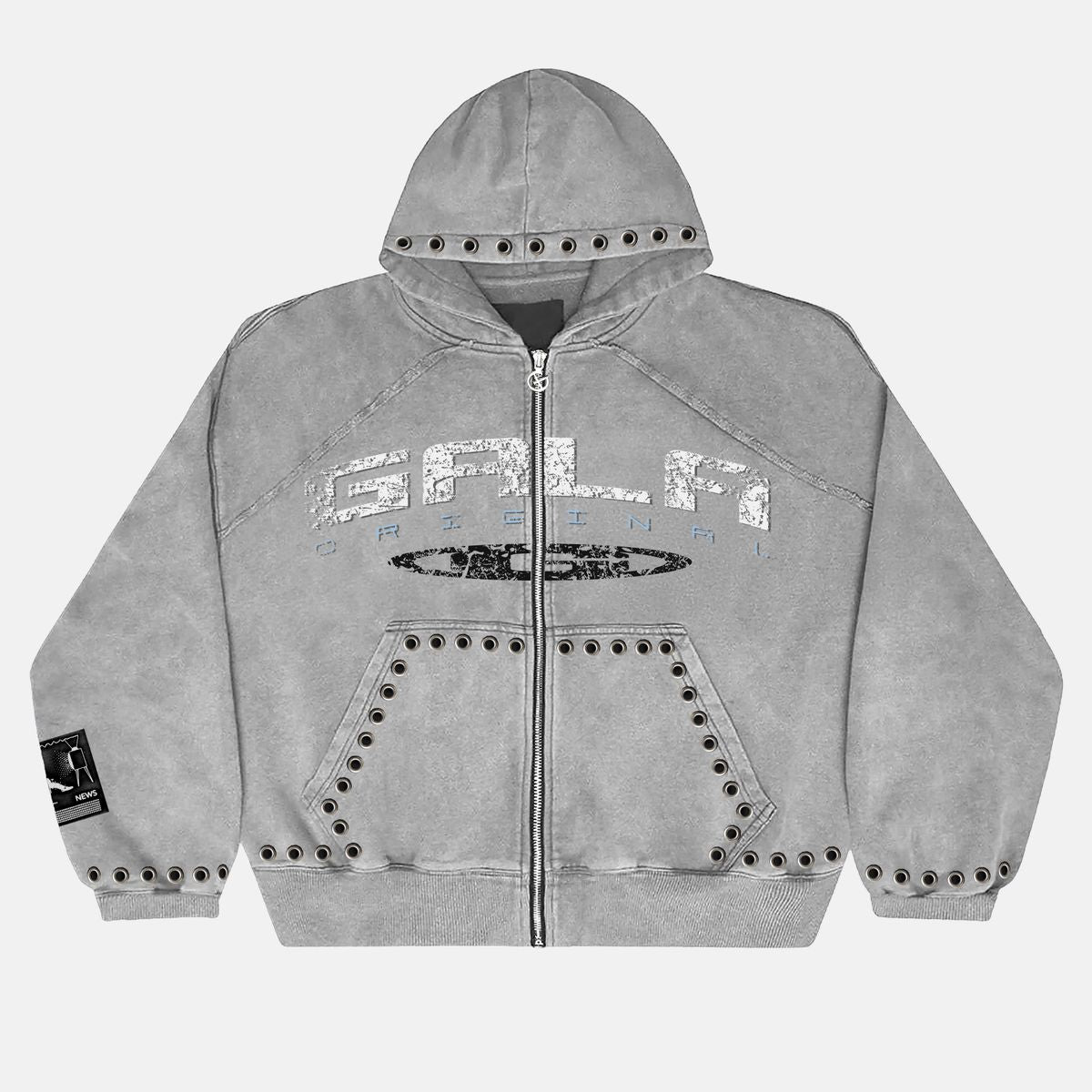 GALA - "HARPY" GROMMET HOODIE - (WASHED CEMENT)