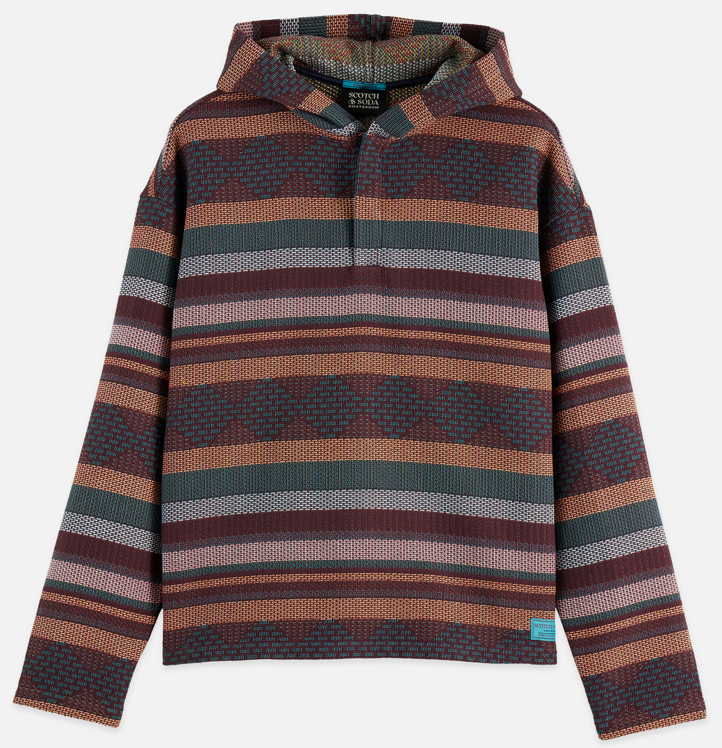 SCOTCH & SODA - JACQUARD RELAXED-FIT HOODIE - PIXEL STRIPE JACQUARD
