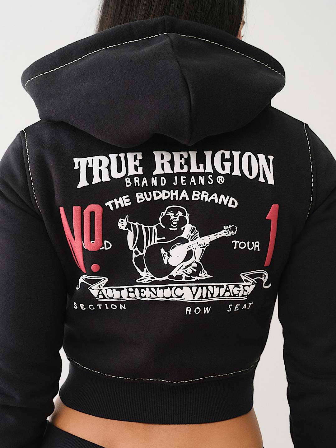 TRUE RELIGION - shrunken zip up hoodie - BLACK