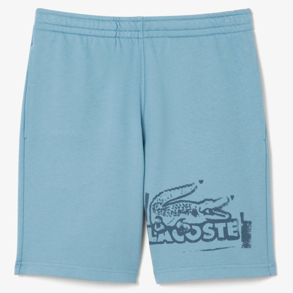 LACOSTE - Men's Graphic Print Cotton Fleece Shorts - BLUE CUN