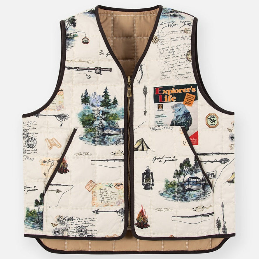 PAPER PLANES - Explorer's Life Reversible Quilted Vest - Explorer's Life Print