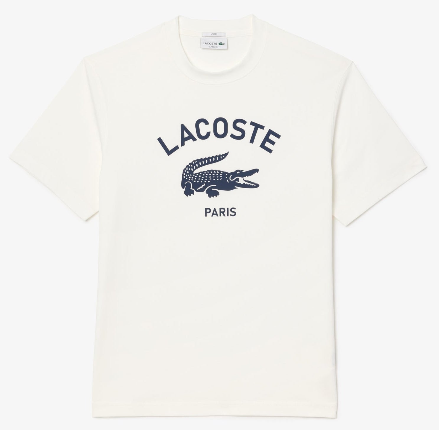 LACOSTE - Unisex Signature Print Cotton T-Shirt - WHITE/NAVY