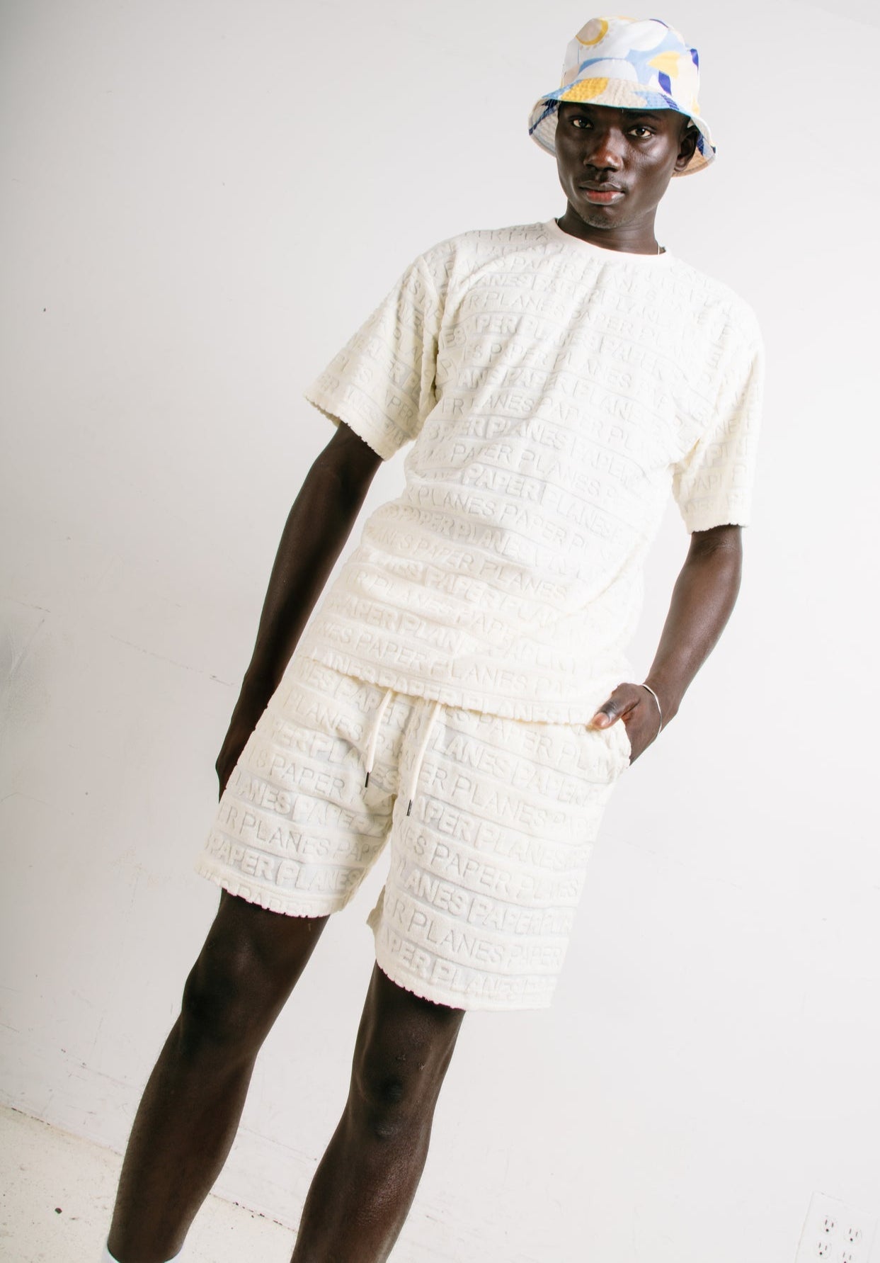 PAPER PLANES - Beachfront Terry Cloth Oversized Tee and Relaxed shorts - Ecru