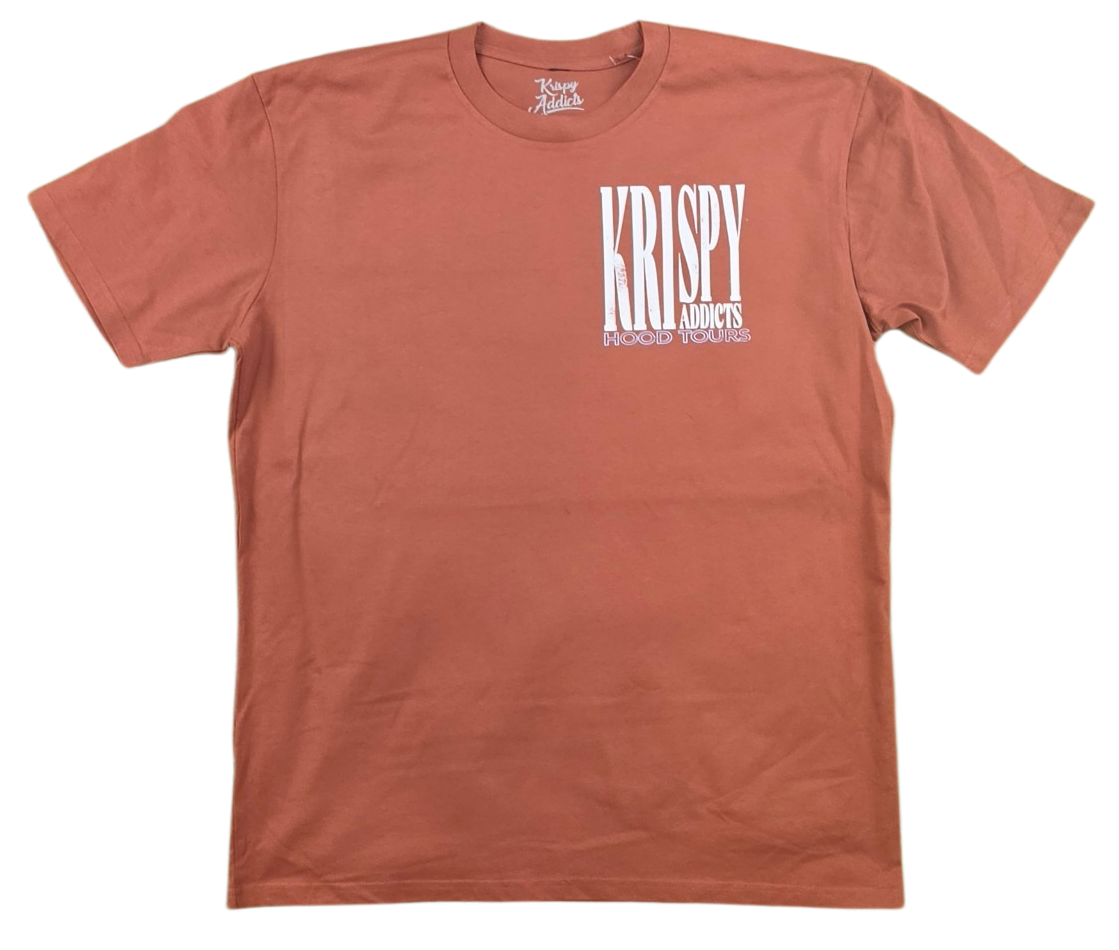 KRISPY ADDICTS - HOOD TOURS TEE - CLAY/NATURAL/RUST