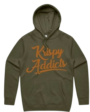 KRISPY ADDICTS - RAISED PUFF LOGO HOODIE - ARMY GREEN/LIGHT BROWN