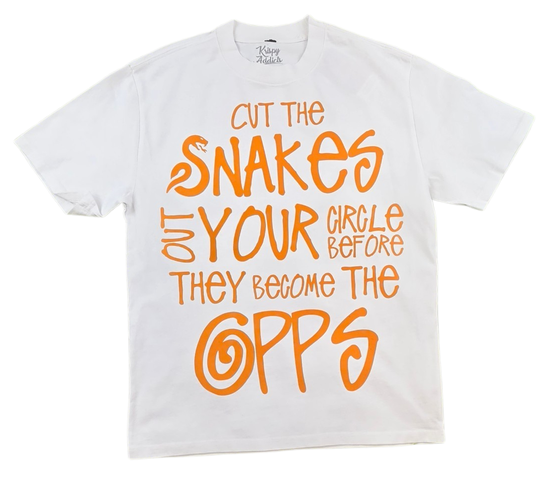 KRISPY ADDICTS - CUT SNAKES OUT YOUR CIRCLE TEE - WHITE/ORANGE
