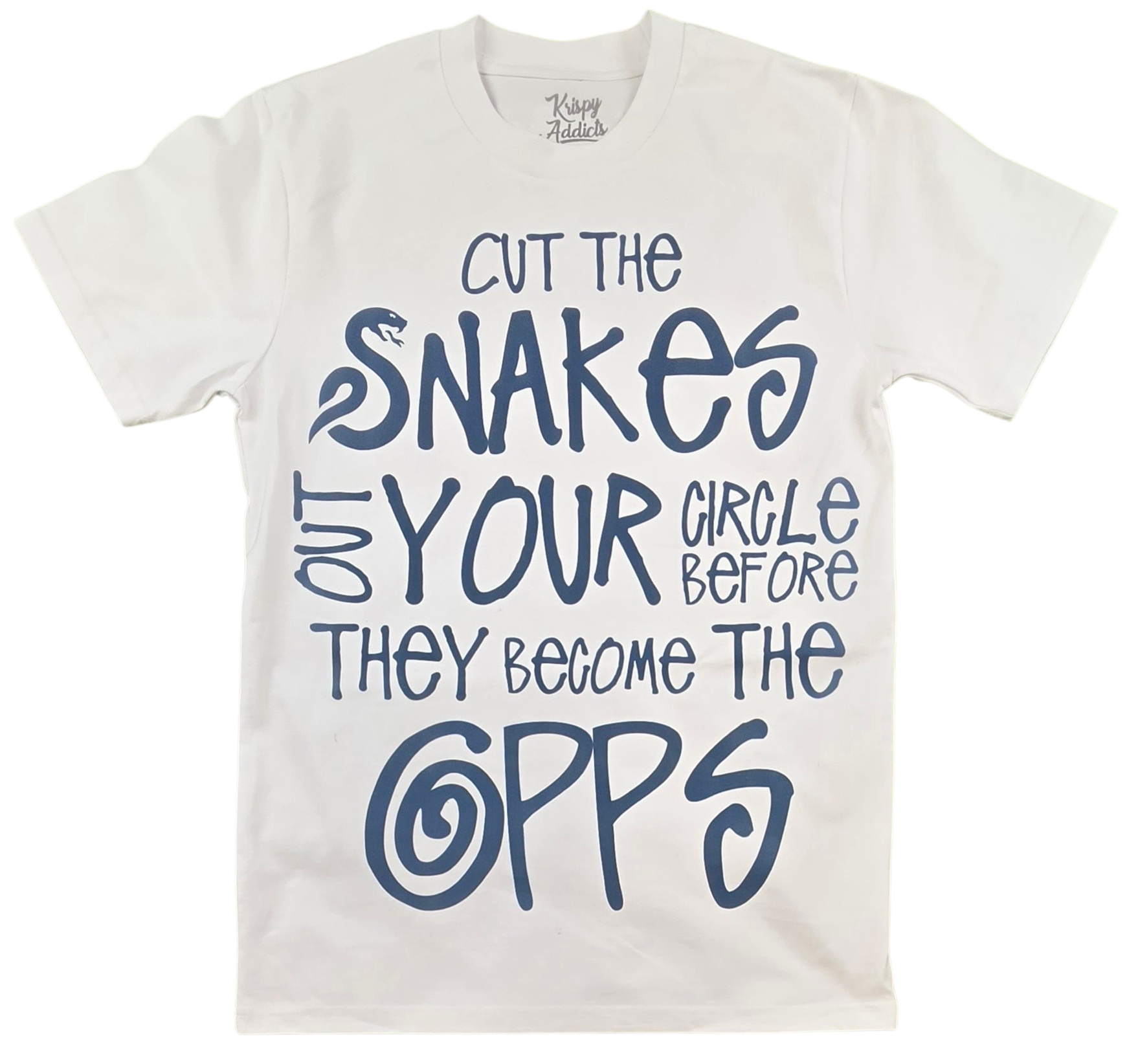 KRISPY ADDICTS - CUT SNAKES OUT YOUR CIRCLE TEE - WHITE/MIRAGE BLUE