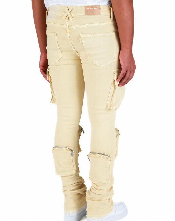 PHEELINGS -  "NEVER LOOK BACK" CARGO FLARE STACK DENIM - CREAM