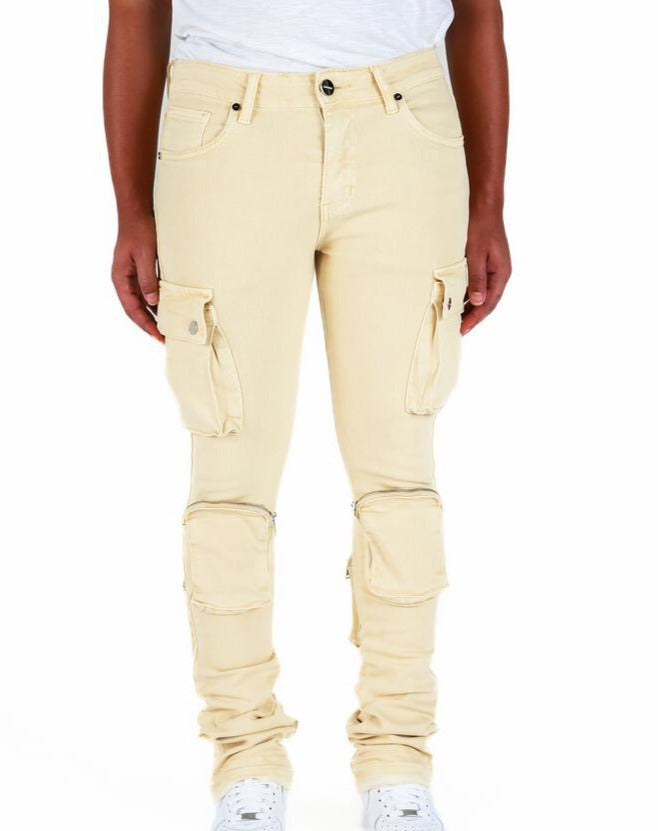 PHEELINGS -  "NEVER LOOK BACK" CARGO FLARE STACK DENIM - CREAM