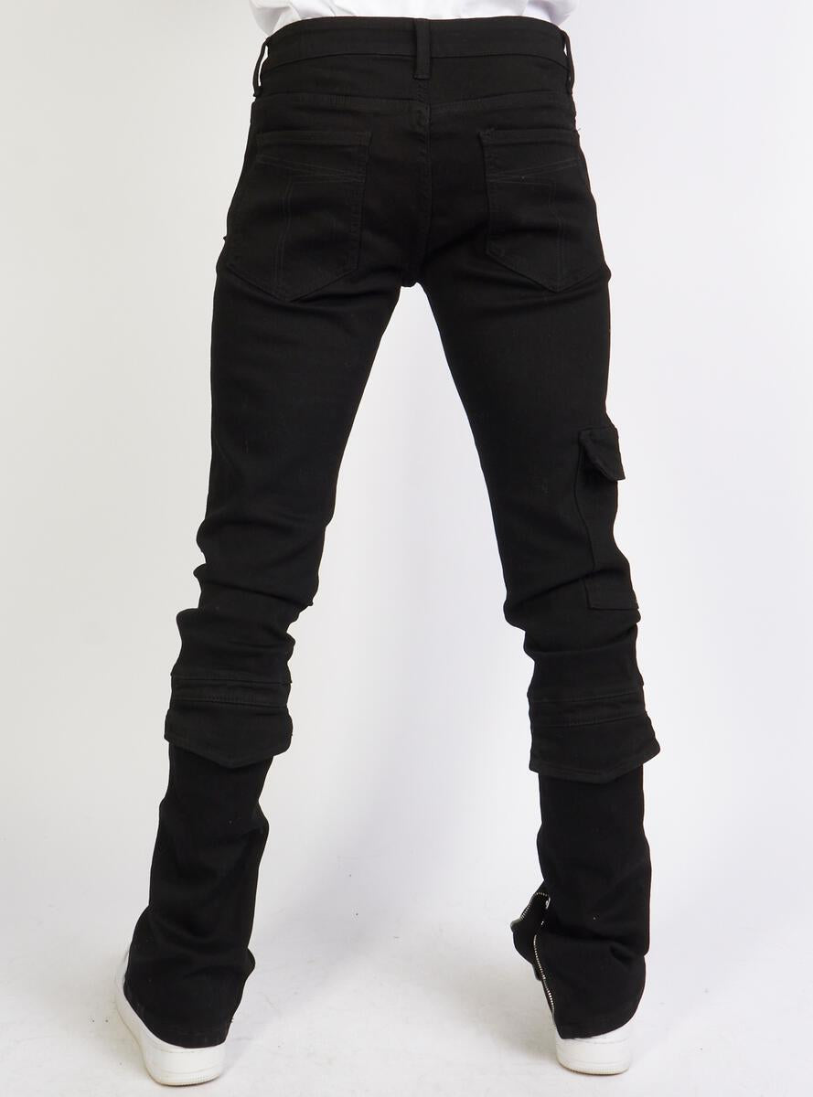 POLITICS JEANS - SKINNY STACKED CARGO FLARE - BLACK