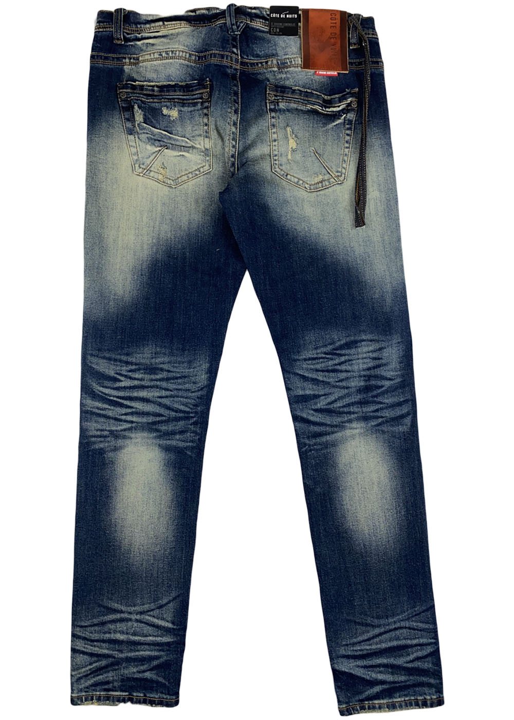 Cote de Nuits - Indigo ripped patched denim pant earth tone wash (cdn-wb-210)