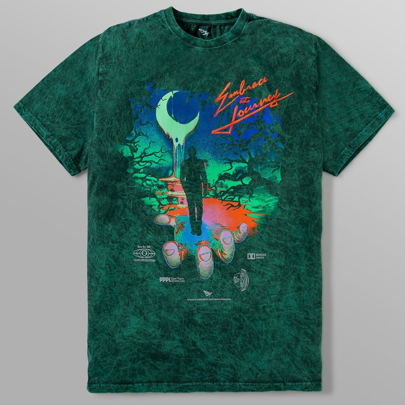PAPER PLANES - EMBRACE THE JOURNEY MINERAL WASHED TEE - Mineral Pine Green