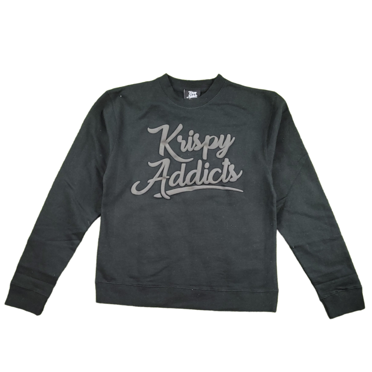 KRISPY ADDICTS - RAISED LOGO CREWNECK - BLACK/CHARCOAL GREY