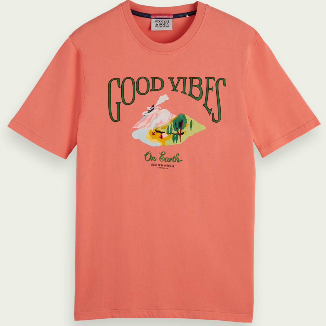 SCOTCH & SODA - Graphic jersey crewneck T-shirt in Organic Cotton (GOOD VIBES)