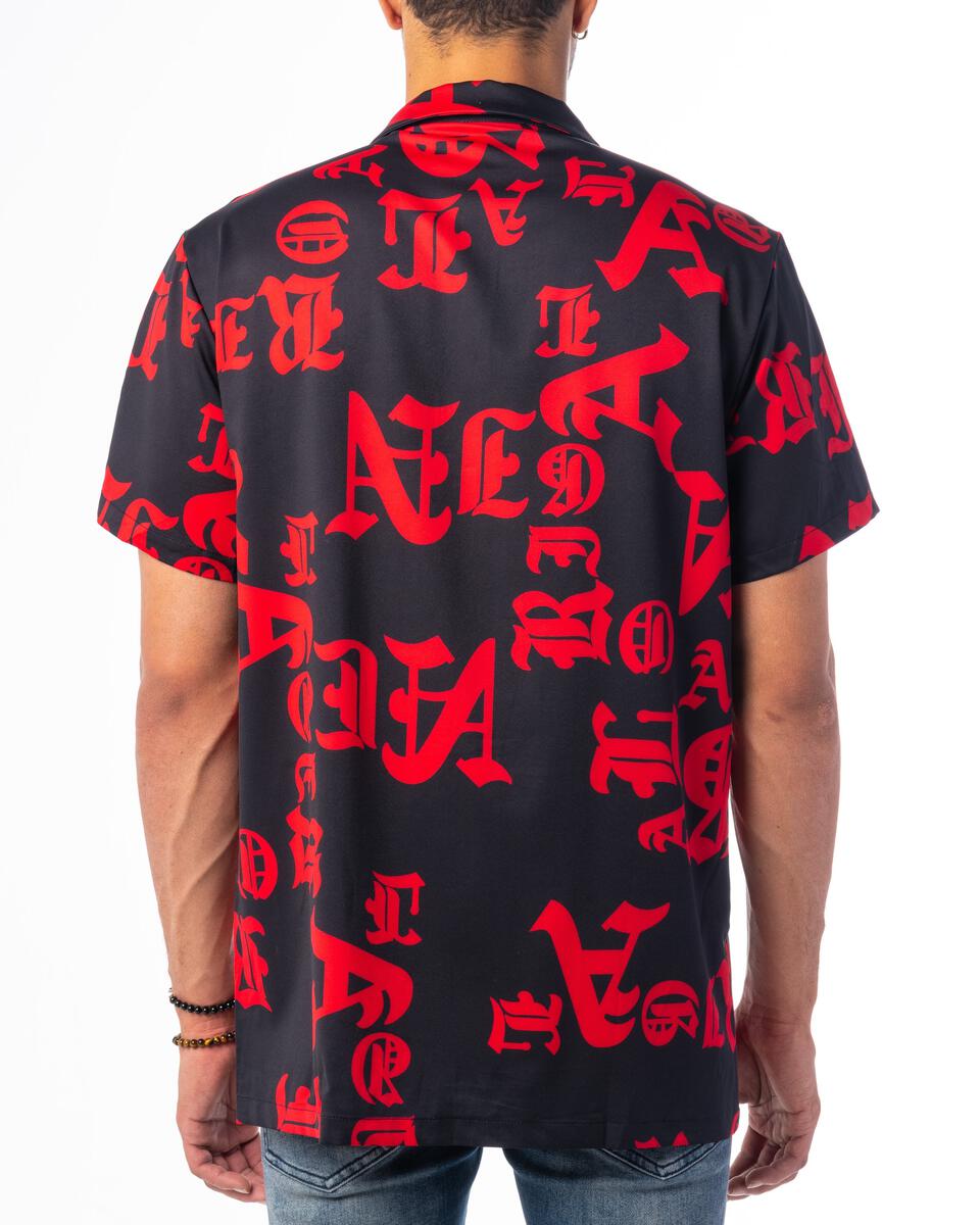 GALA - TYPO LOUNGE BUTTON UP - BLACK/RED
