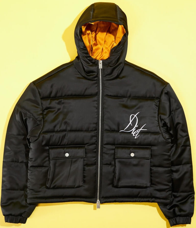 DIET START MONDAY - Hooded Puffer Jacket - BLACK