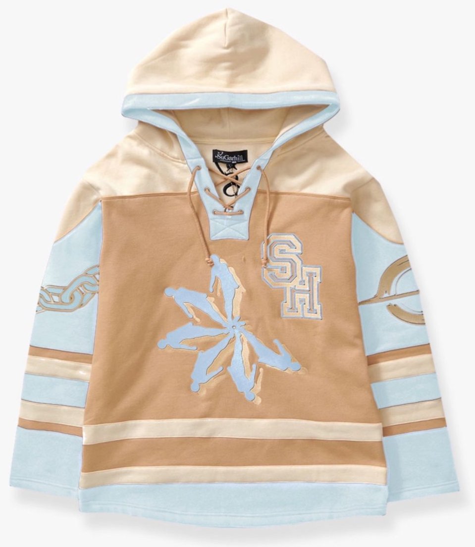 SUGERHILL -  "PRESSURE" HOCKEY HOODIE - TAN/BABY BLUE