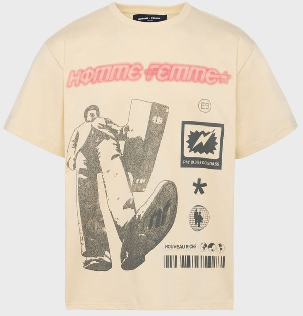 HOMME FEMME -  Nouvelle Ere Tee - Cream/Pink/Black