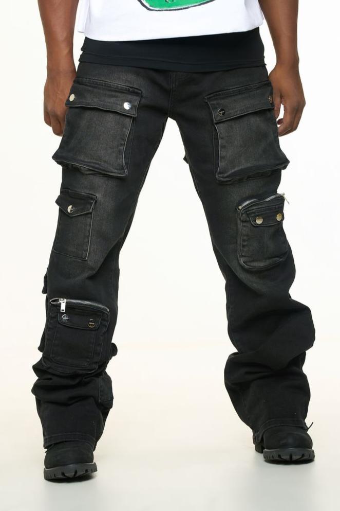 PHEELINGS - "HEAVY THOUGHTS" CARGO BAGGY DENIM - BLACK