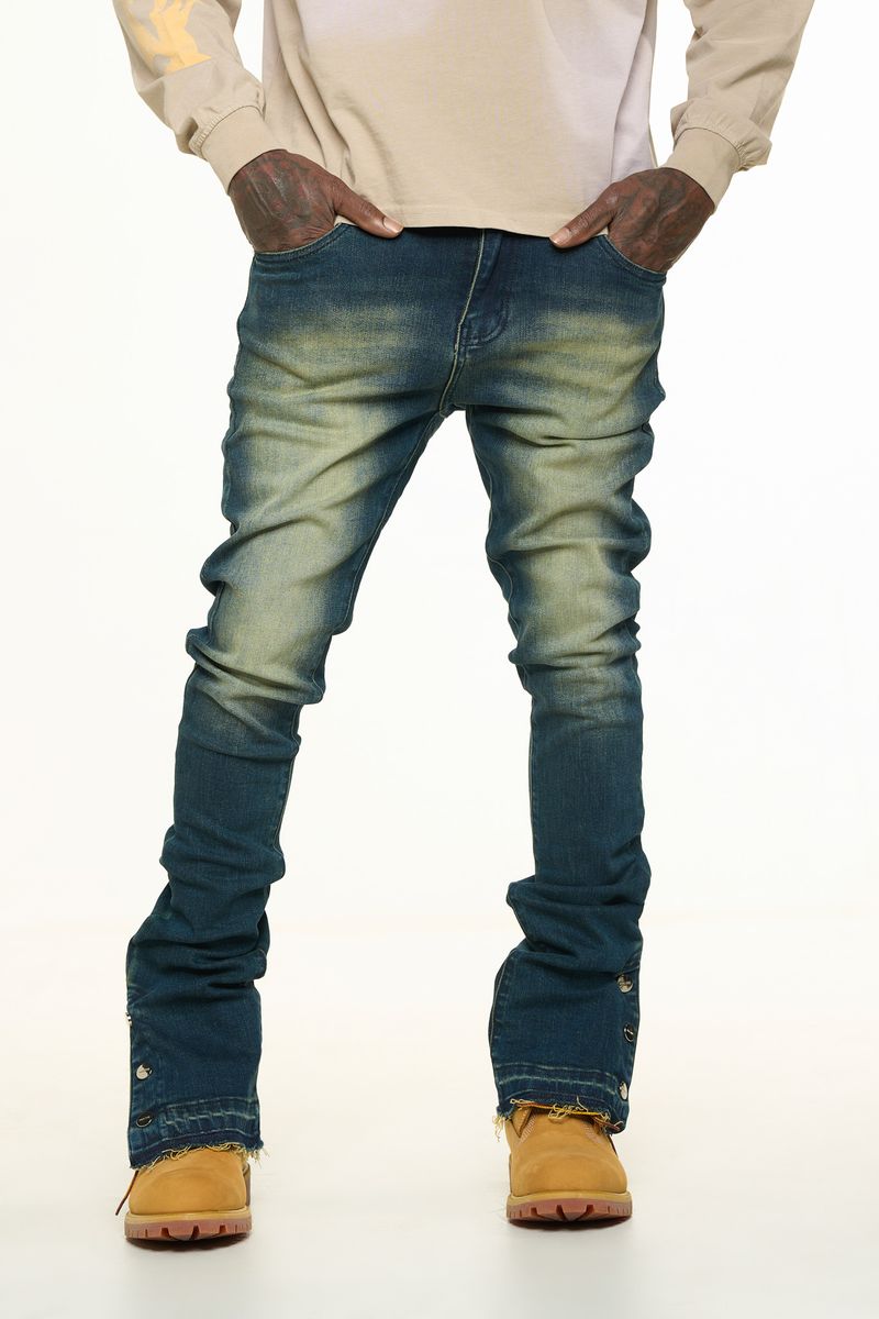 PHEELINGS - "EMOTIONALLY DRIVEN"FLARE STACK DENIM - MEDIUM BLUE VINTAGE WASH