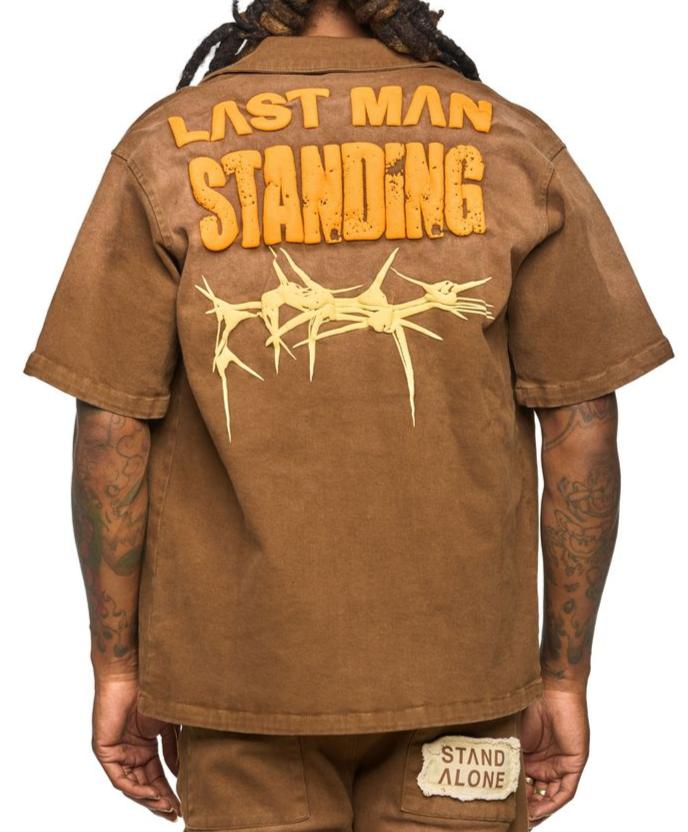 AOLONGE - "LEFT STANDING" BROWN BUTTON UP