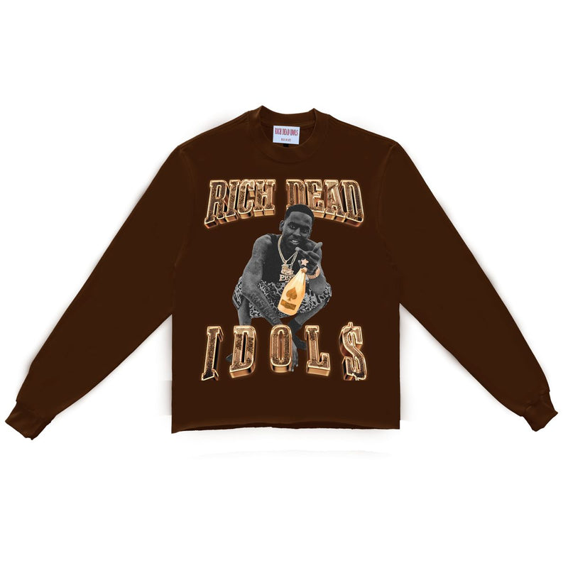 RICH DEAL IDOLS - KING DOLPH CROPPED LONG SLEEVE TEE BROWN (KING DOLPH CROPPED LONG SLEEVE TEE BROWN) -