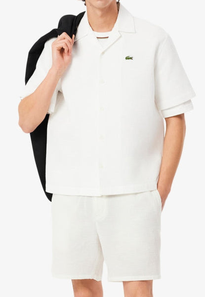 LACOSTE -  MENS LACOSTE RELAXED FIT WAFFLE TEXTURE SHIRT (WHITE)