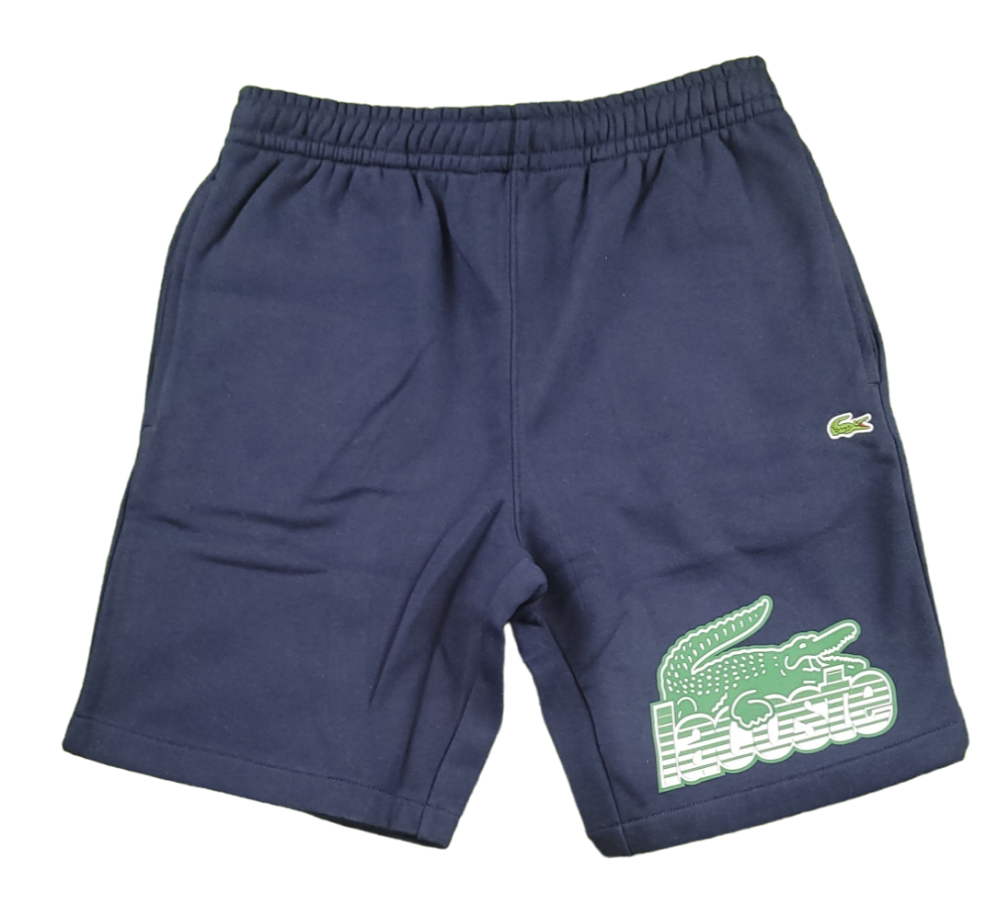LACOSTE - BIG PRINT FLEECE SHORTS - NAVY