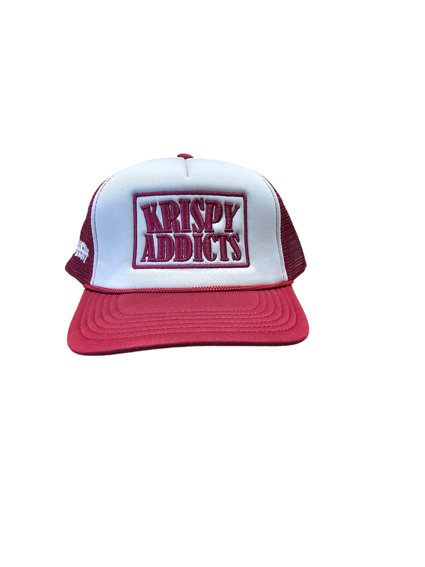KRISPY ADDICTS - TRUCKER HAT - KHAKI/CARDINAL