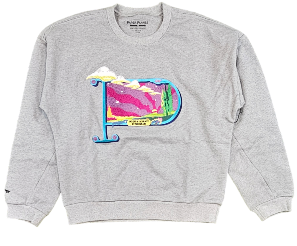 PAPER PLANES - Landscape Embroidery Crewneck - HEATHER GREY