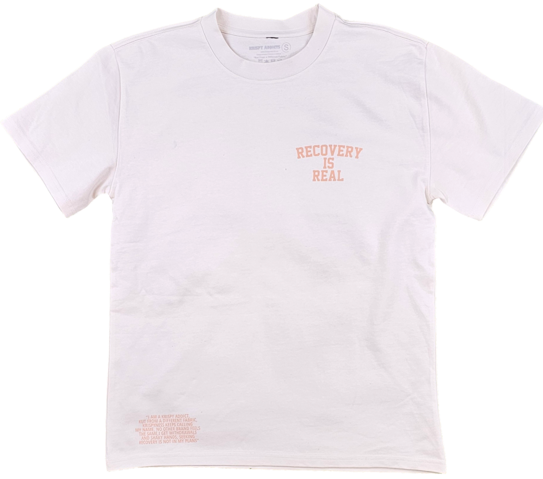 KRISPY ADDICTS - RECOVERY IS REAL HEAVY OVERSIZE TEE - CREAM/PEACH