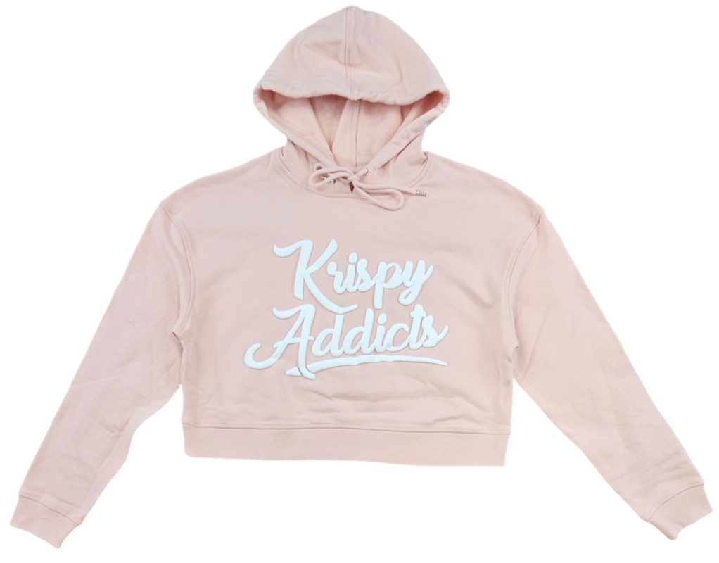 KRISPY ADDICTS WOMEN'S COLLECTION - RAISED LOGO WOMEN'S  CROP HOODIE - PALE PINK (WHITE)