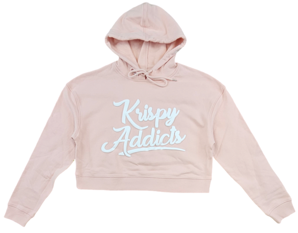 KRISPY ADDICTS WOMEN'S COLLECTION - RAISED LOGO WOMEN'S  CROP HOODIE - PALE PINK (WHITE)