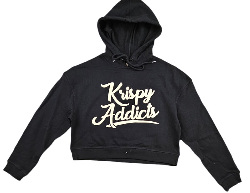 KRISPY ADDICTS WOMEN'S COLLECTION - RAISED LOGO WOMEN'S  CROP HOODIE - BLACK (KHAKI)