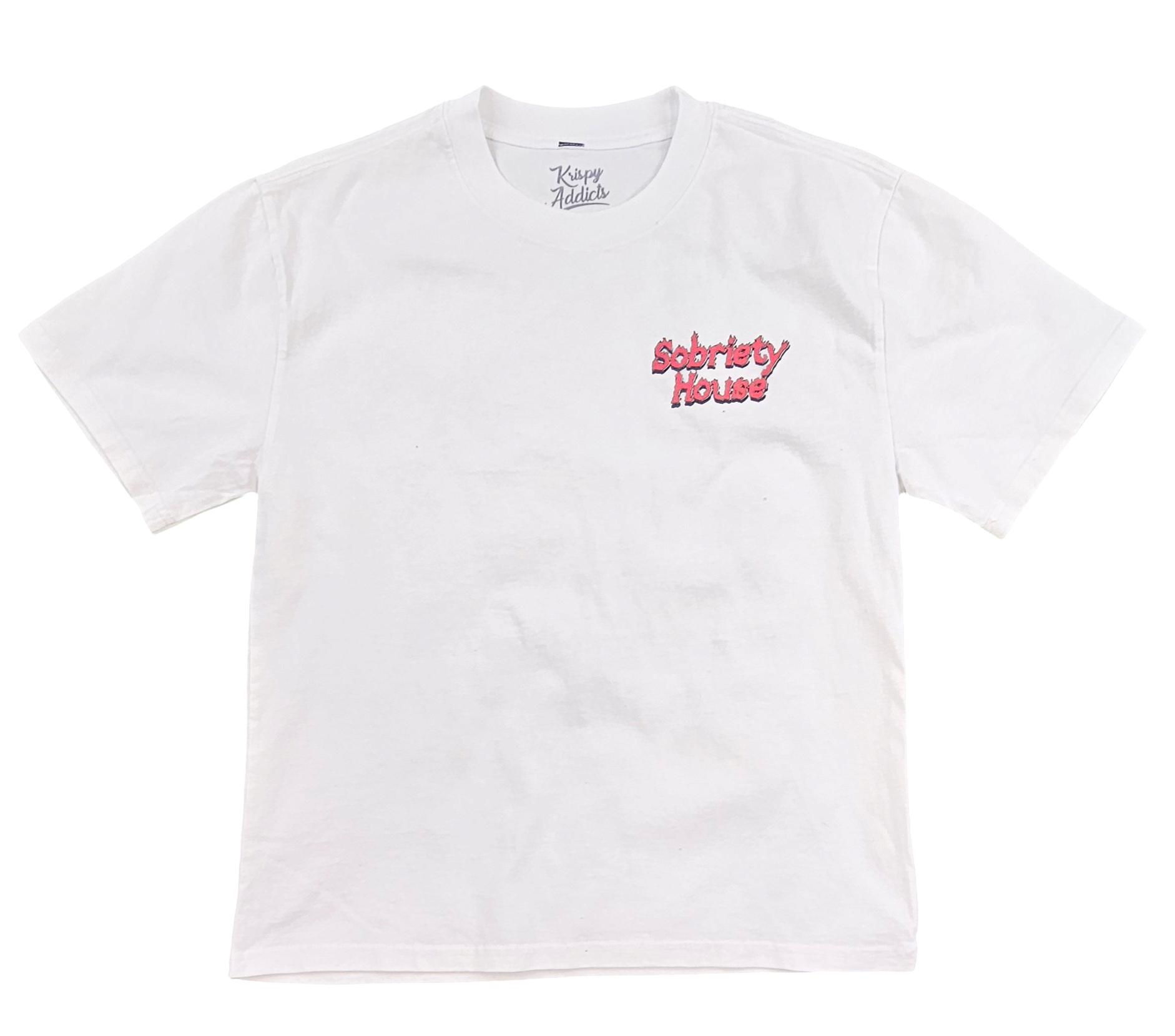 KRISPY ADDICTS - SOBRIETY HOUSE CROP TEE - WHITE/BLACK