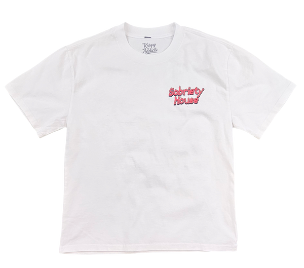 KRISPY ADDICTS - SOBRIETY HOUSE CROP TEE - WHITE/BLACK