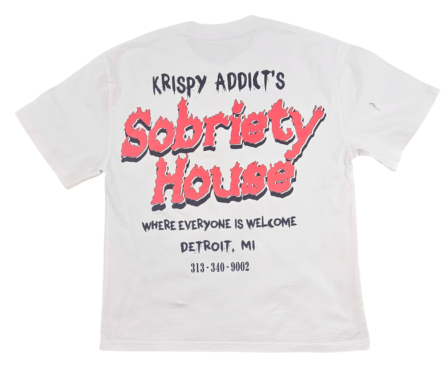 KRISPY ADDICTS - SOBRIETY HOUSE CROP TEE - WHITE/BLACK