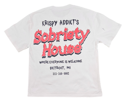 KRISPY ADDICTS - SOBRIETY HOUSE CROP TEE - WHITE/BLACK