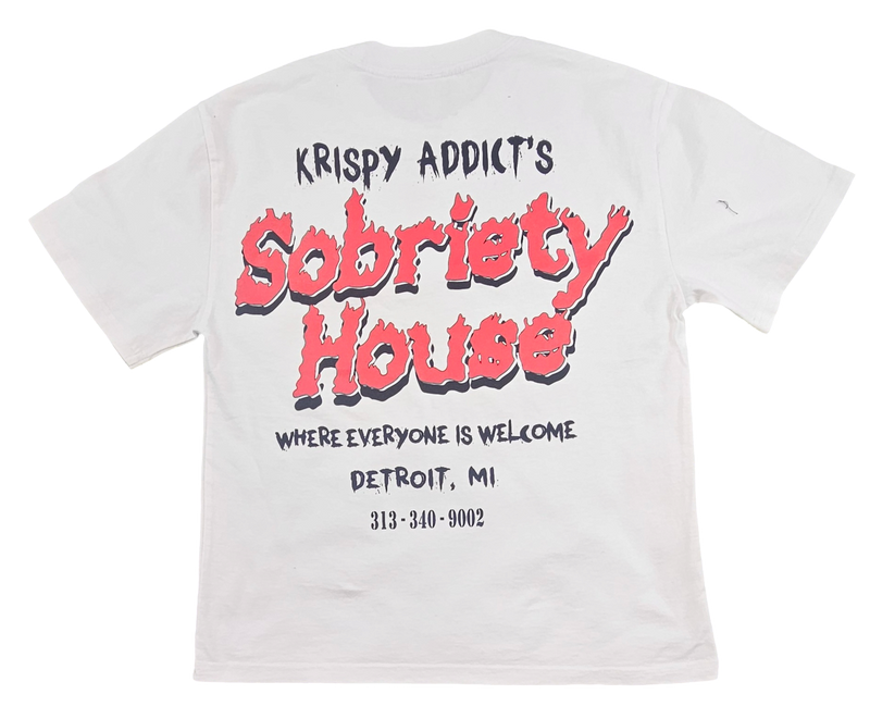 KRISPY ADDICTS - SOBRIETY HOUSE CROP TEE - WHITE/BLACK