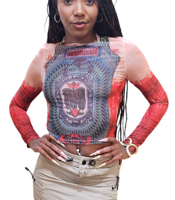 WOMEN'S COLLECTION - Mesh Print Base Layer Crew Neck Long Sleeve Top - CANDY