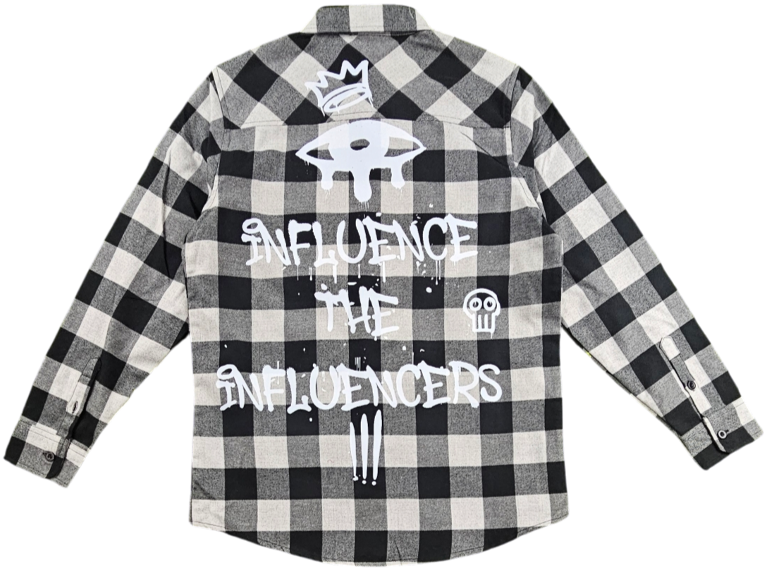 KRISPY ADDICTS - I INFLUENCE THE INFLUENCER FLANNEL - GREY/BLACK