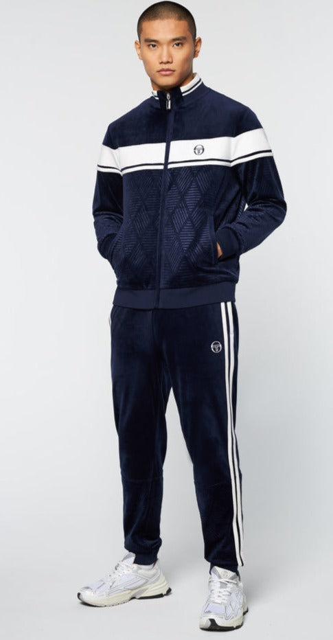 SERGIO TACCHINI - DEBOSSED DAMARINDO VELOUR TRACK SUIT - NAVY BLUE