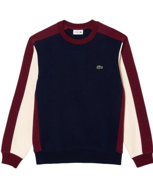 LACOSTE - Men's Blue Panel Sleeve Crew Sweat Sh1299 - MARINE/ZIN-LAPONIE