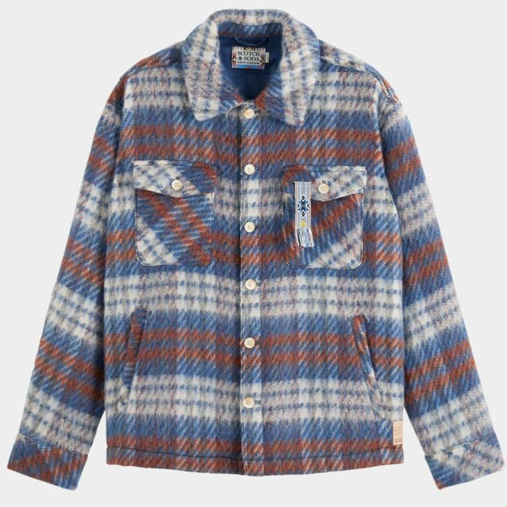 SCOTCH AND SODA - Men's Brushed Plaid Overshirt - Blue White Check