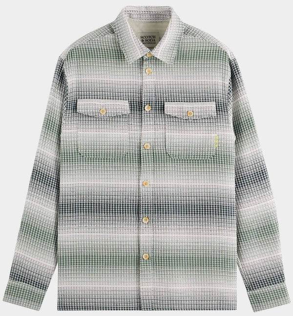 SCOTCH AND SODA - RELAXED FIT STRIPE WAFFLE SHIRT -