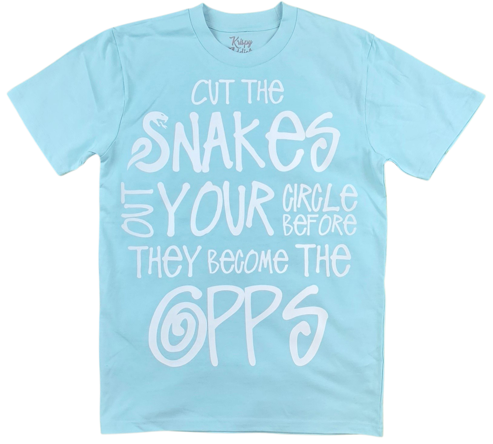 KRISPY ADDICTS - CUT SNAKES OUT YOUR CIRCLE TEE - LAGOON/WHITE