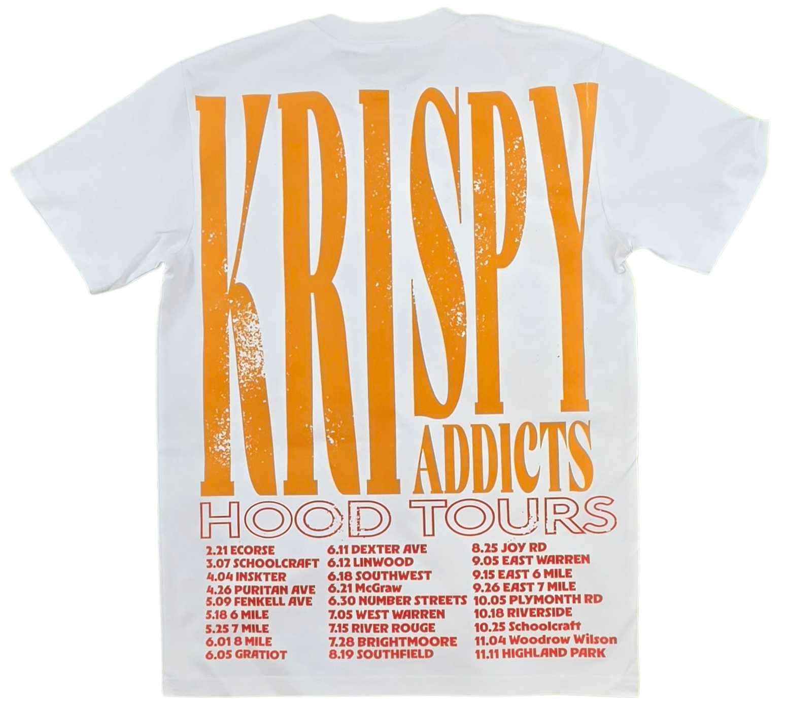 KRISPY ADDICTS - HOOD TOURS TEE - WHITE/RUST